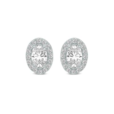 Marquee 1.50 Carat TW Oval Shape Lab Grown Diamond Halo Earrings in 14K White Gold
