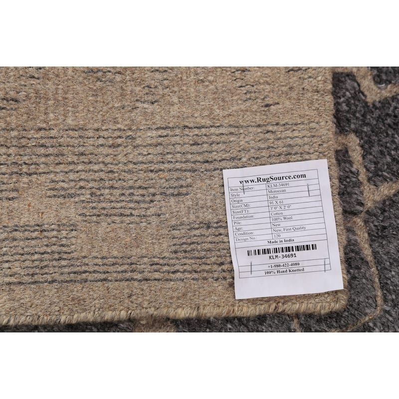Moroccan Oriental Foyer Rug Hand-Knotted Grey Wool Carpet - 2'0"x 3'0"