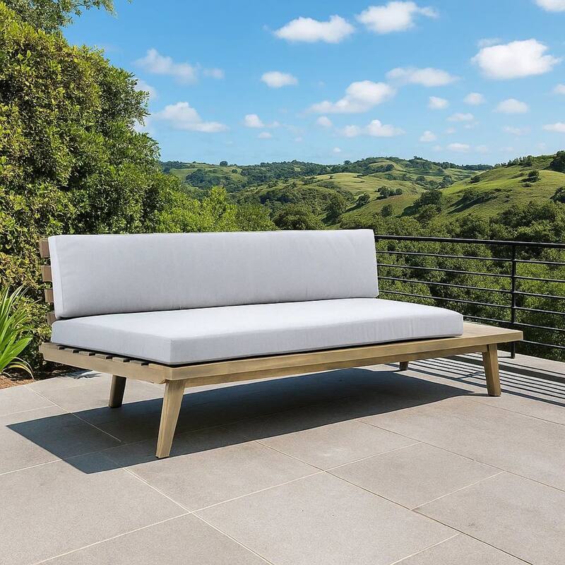 Deco Outdoor Sofa, 2 Seater, Gray Fabric, Brown Slatted Wood, 76 Inch