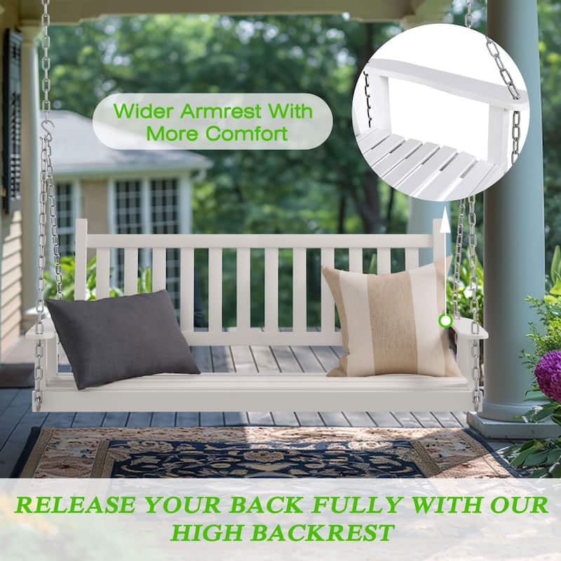 VEIKOUS Outdoor 5ft Wooden Hanging Patio Porch Swing for 3 Person with Chains