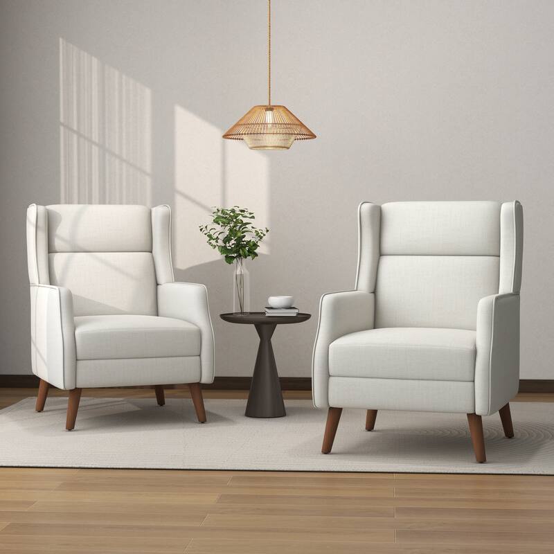 Cotton Linen Accent Chair with Wood Legs
