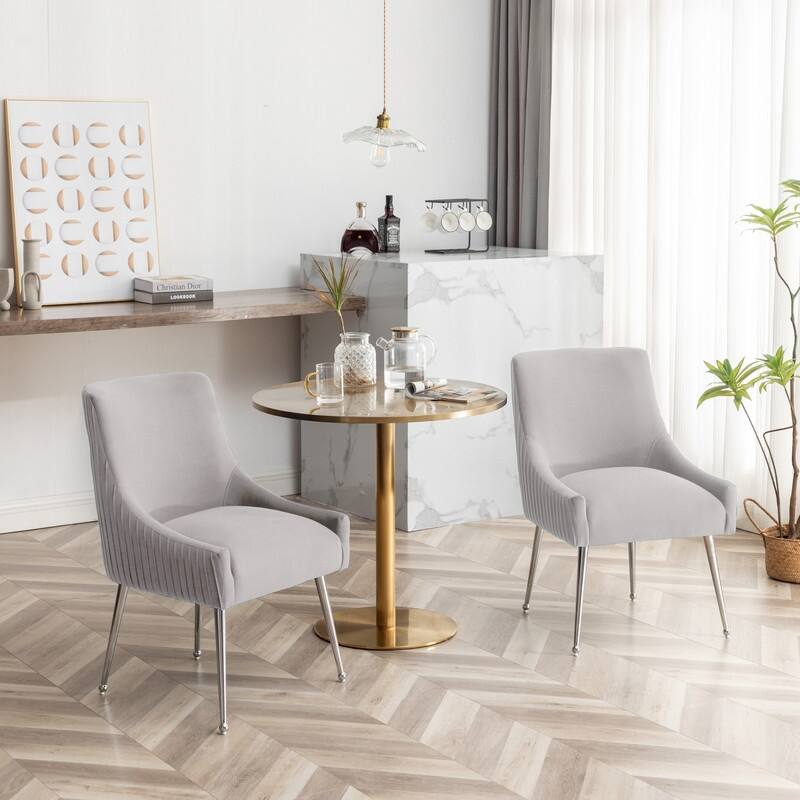 SEYNAR Modern Velvet Pleated Finish Back Dining Chair Set of 2 with Rear Handle