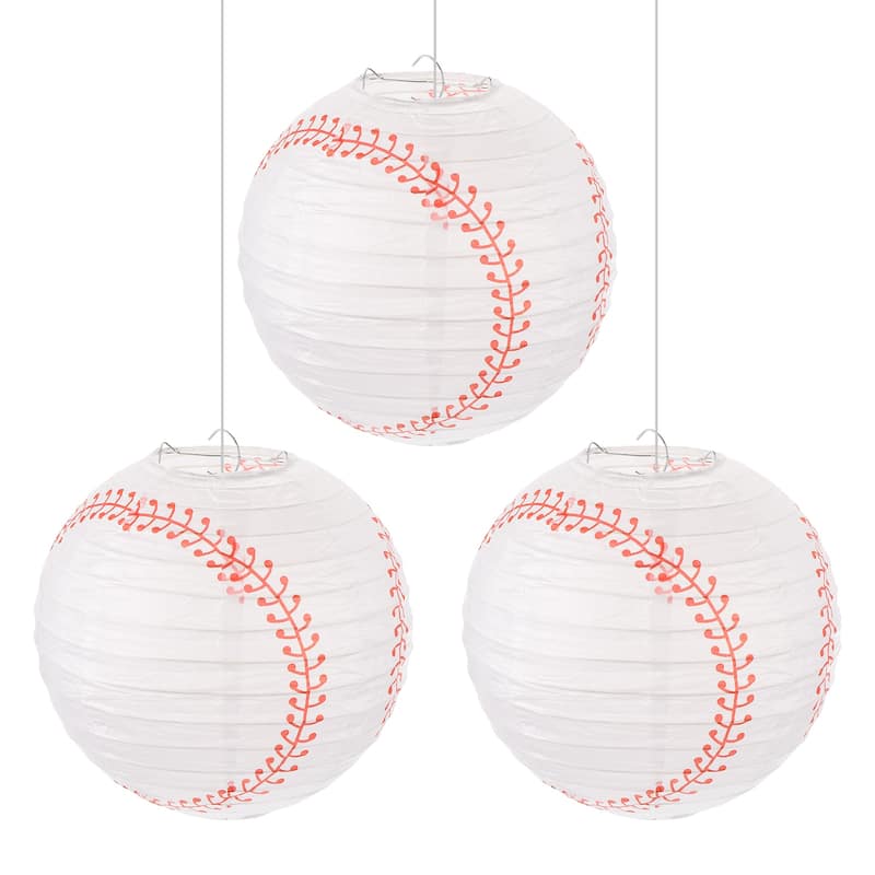 3 Pcs Baseball Paper Lanterns Round Hanging Chinese/Japanese Decor - White