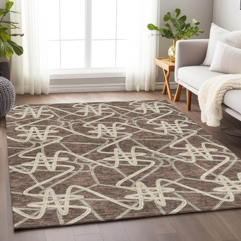 Premium Washable Super Soft Modern Maze Mayfield Rug - Brown - 10' x 14'