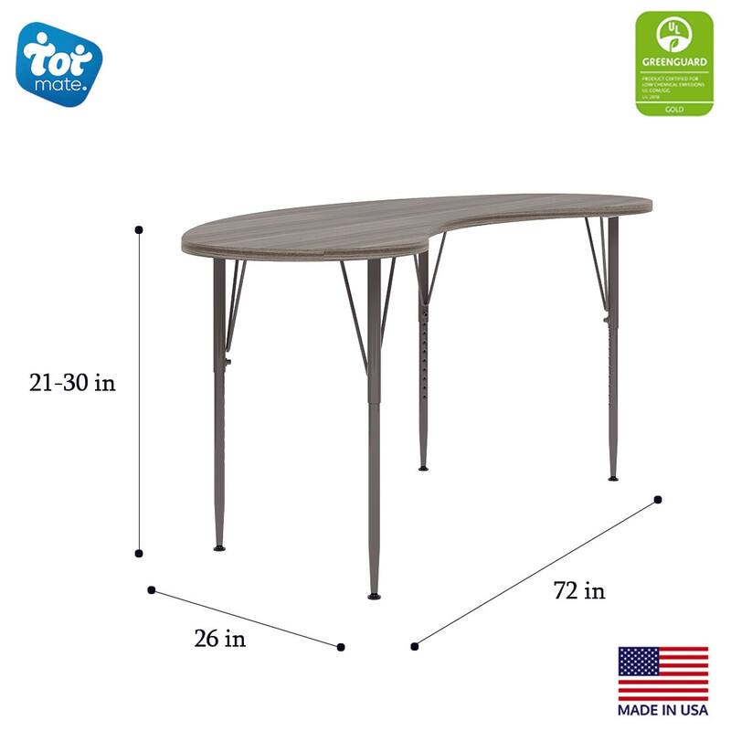 Tot Mate 72" W x 26" D Adjustable Curved Activity Table, Height 21" to 30", Ready-To-Assemble