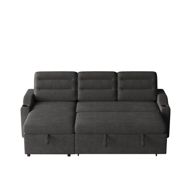 83.5-Inch Convertible Sofa Bed - Stylish Polyester Recliner with Storage for Small Spaces