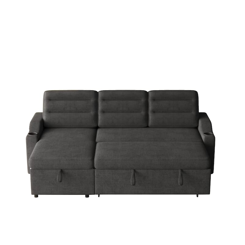 Multi-Position Sofa Bed with Pull-Out Sleeper, Chaise, and Storage for Living Room