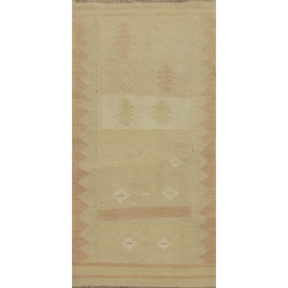 Hand Woven Oriental 100% Wool Carpet Southwestern Tribal Beige & Ivories Kilim Area Rug - 4' 3'' X 2' 0''