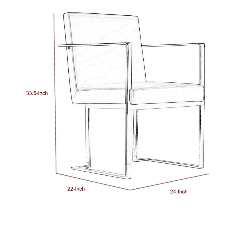 Boly 22 Inch Dining Armchair, Chrome Cantilever Steel, White Faux Leather