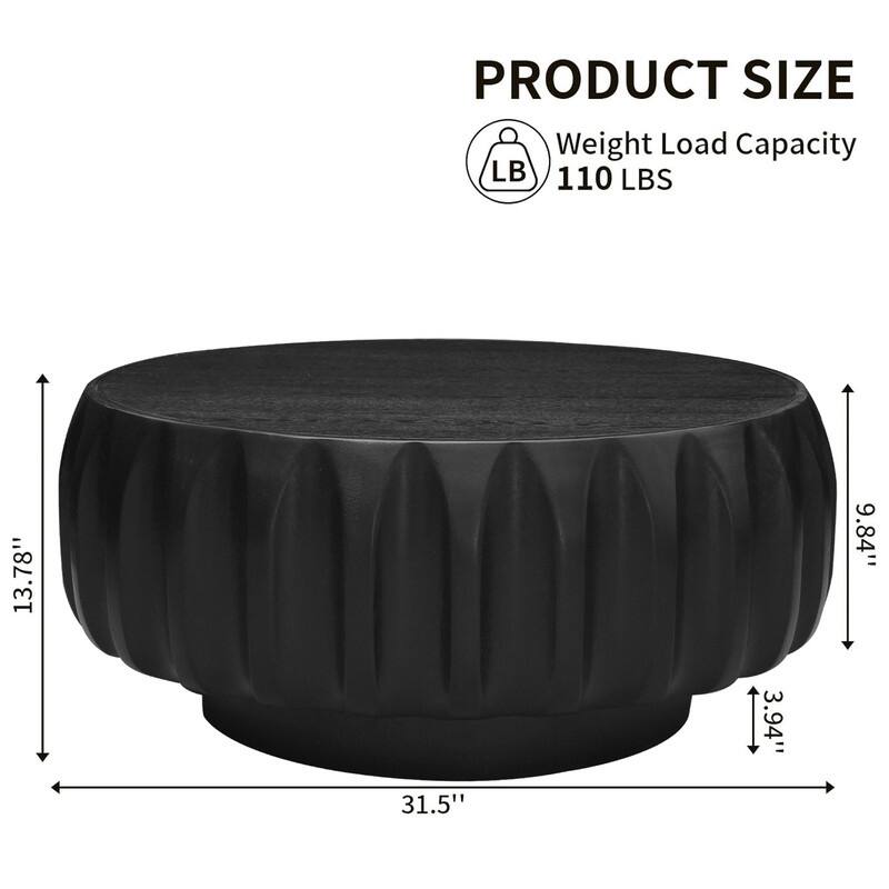 Round Coffee Table, Drum Coffee Table Contemporary Wood Round Coffee Table with Fluted Centry Table