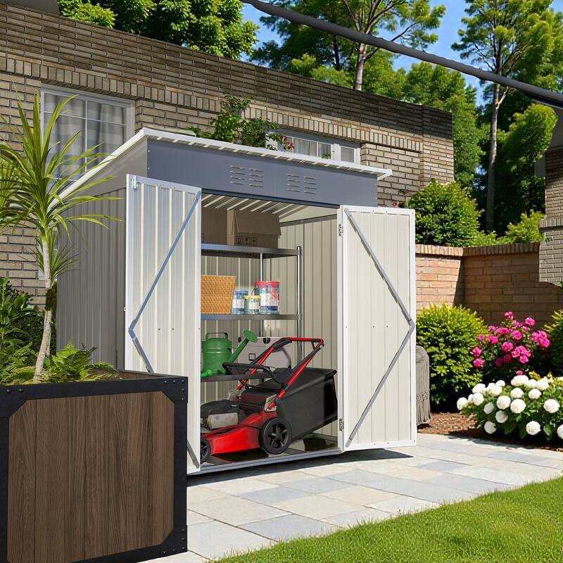 6'x4' Outdoor Steel Storage Shed with Lockable Door and Floor Frame, Garden Tool Shed Grey
