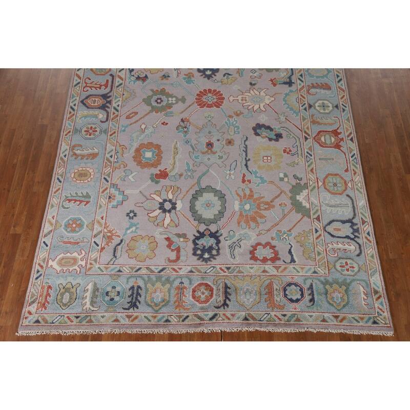 All-Over Floral Oushak Living Room Area Rug Handmade Wool Carpet - 7'10"x 9'8"