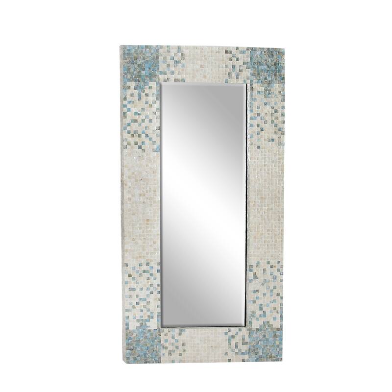 Mother of Pearl Shell Handmade Mosaic Wall Mirror with Blue Corners - Cream - Roche River Decor