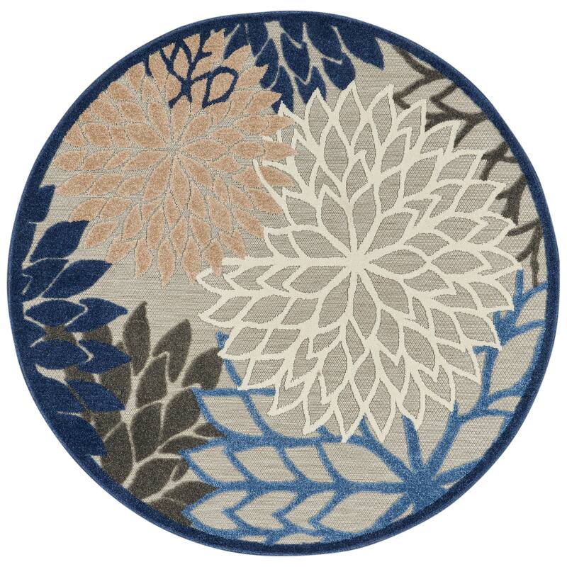Nourison Aloha Floral Modern, Indoor/Outdoor Area Rug - 5'3" x Round - Blue/Multicolor