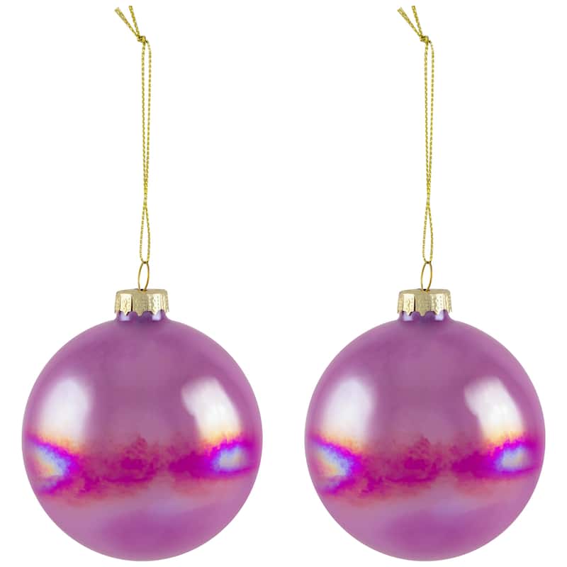 Shiny Glass Ball Christmas Ornaments - 3" (80mm) - Pink, Purple and Peach - 6ct