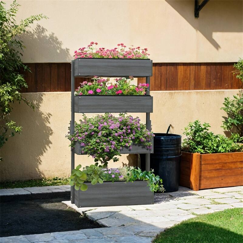 Outsunny Vertical Garden Planter,4 Tier Planter Box,Self-Draining
