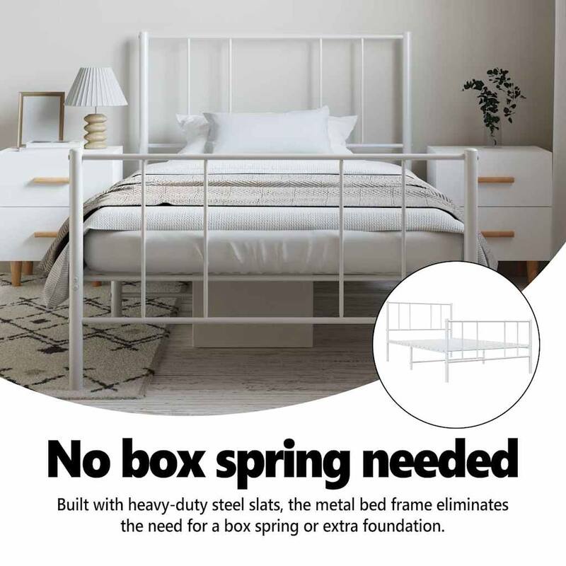 vidaXL Metal Bed Frame with Headboard, No Mattress