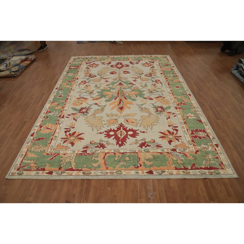 Hand Knotted Oriental 100% Wool Carpet Transitional Floral Beige & Ivories Oushak Area Rug - 14' 4'' X 10' 1''