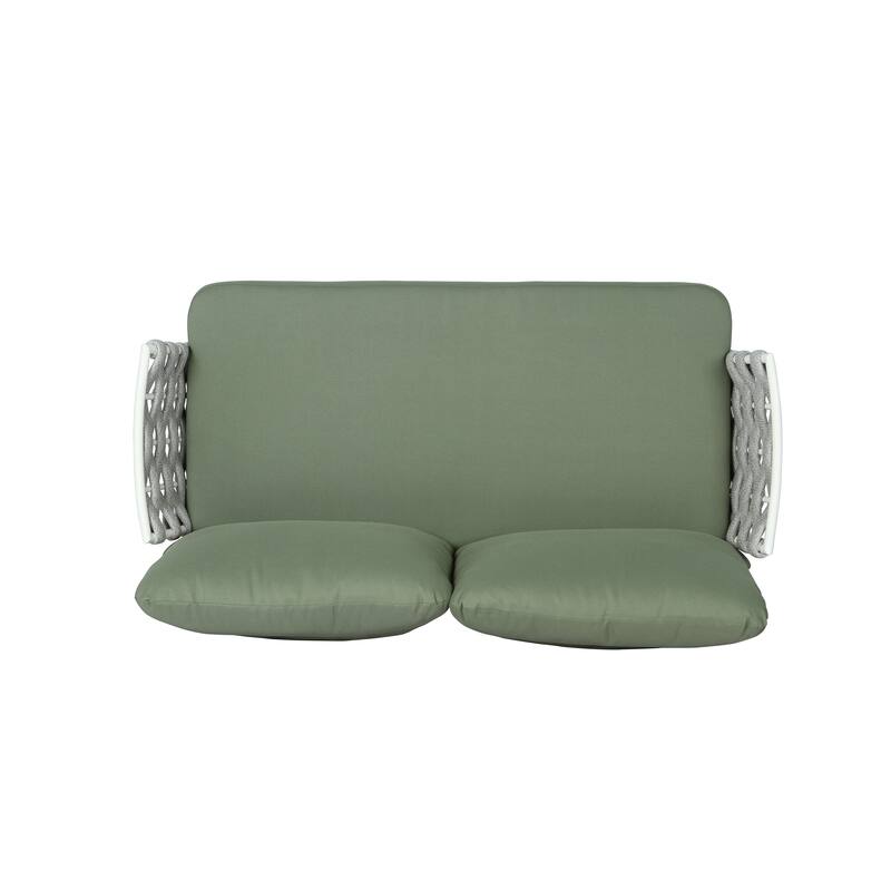 Roomfitters Steel 4-Piece Outdoor Conversation Set with Woven Rope Armrests and Cushions