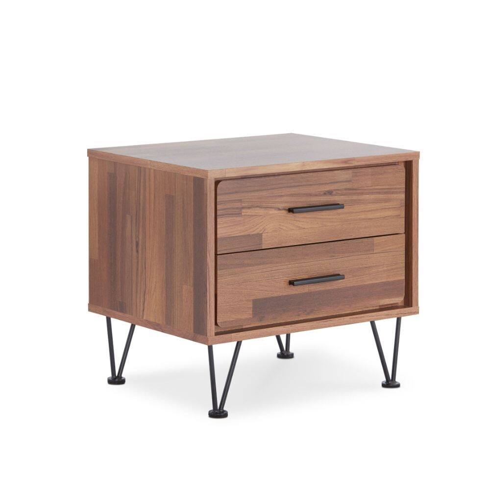 Q-Max Unique Leg Design Natural Walnut 2 Drawer Nightstand