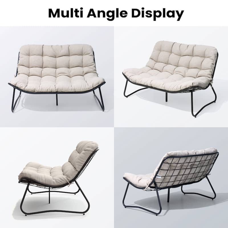 Pellebant Double Papasan Chair Loveseat with Cushion For Indoor Outdoor