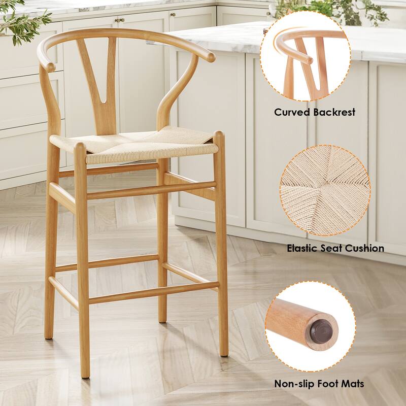 Weave Counter Height Bar Stools, Fully Assembled Rattan Bar Chairs for Kitchen Island,1pc