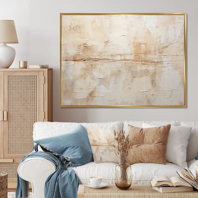 Designart "Beige And White Timeless Minimalism" Abstract Painting Framed Canvas Art Print