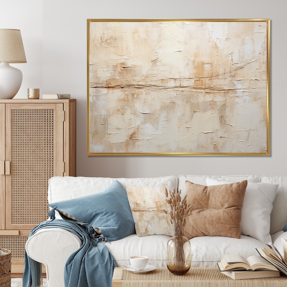 Designart "Beige And White Timeless Minimalism" Abstract Painting Framed Canvas Art Print