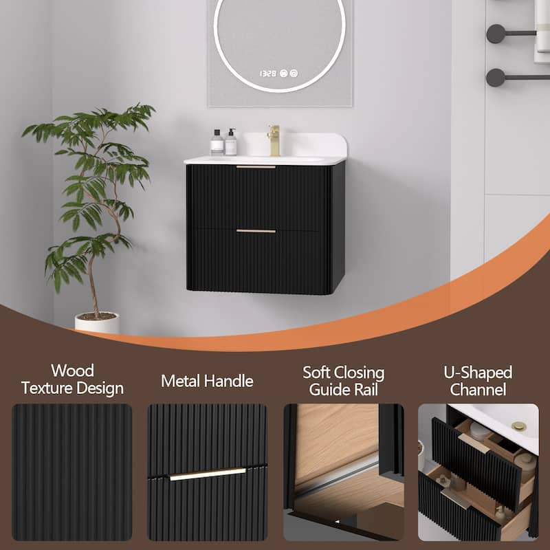 24" Floating Bathroom Vanity with Integrated countertop Rectangulare Sink Solid Wood - 24 inch