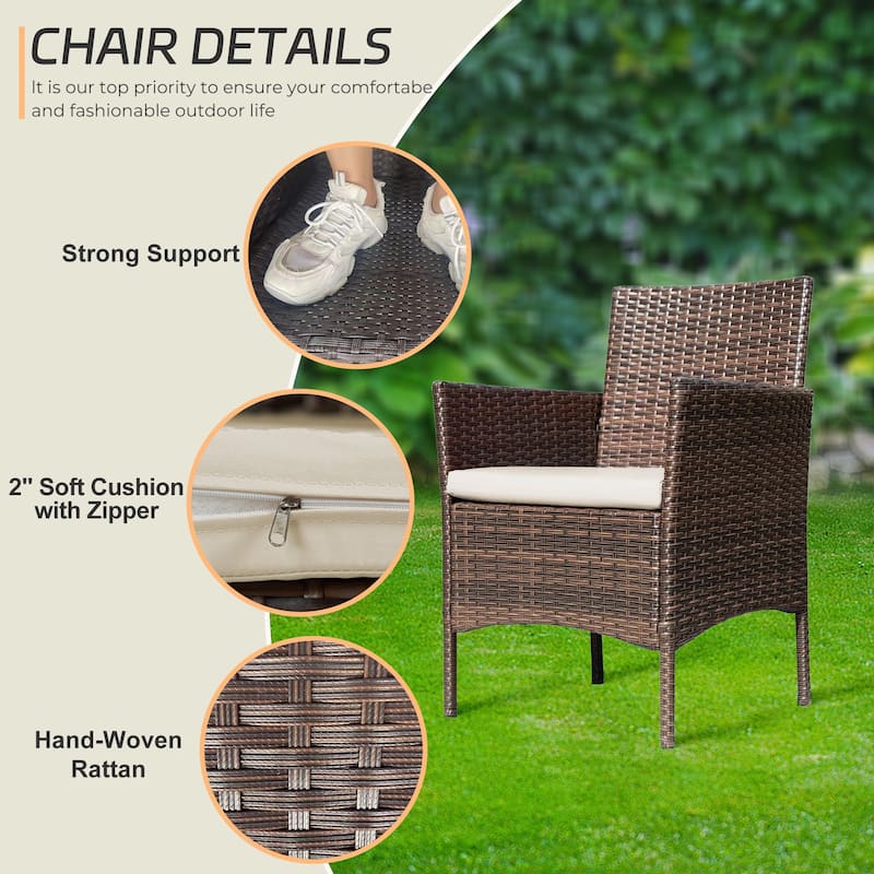 4 Piece Outdoor Patio Furniture Set With Cushions, Patio Wicker Conversation Set & Glass Coffee Table