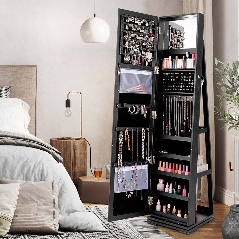 Costway 360degree Rotatable Jewelry Cabinet 2-in-1 Lockable Mirrored - See Details