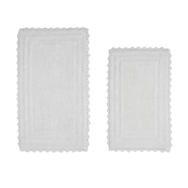Better Trends Bath Rugs Set 100% Cotton Soft & Water Absorbent Tufted Bathroom Rug for Shower, Sink Bath Mats Lilly Crochet - 2 Piece Set (21" x 34" | 24" x 40") - White