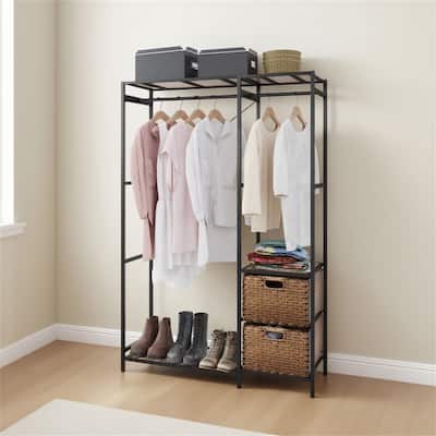 Acacia Wood Garment Rack with Shelves