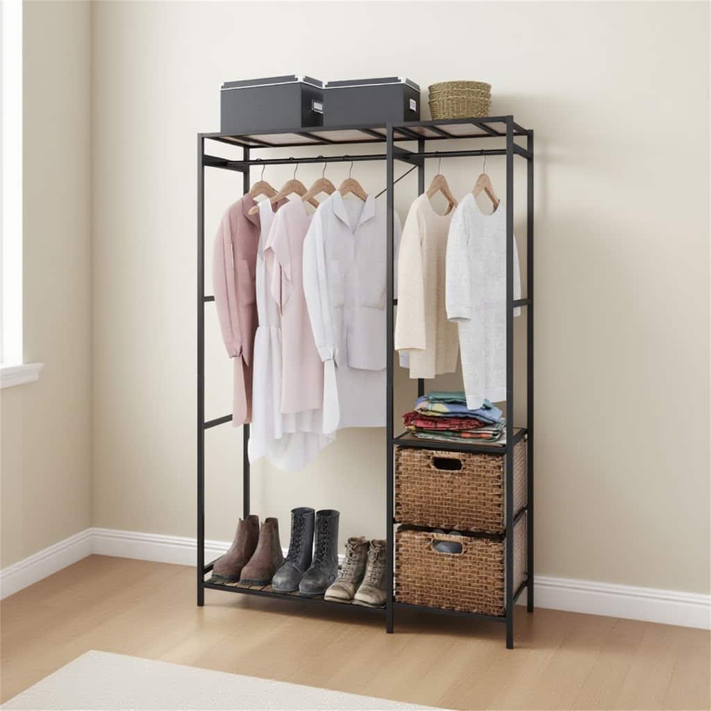 Acacia Wood Garment Rack with Shelves