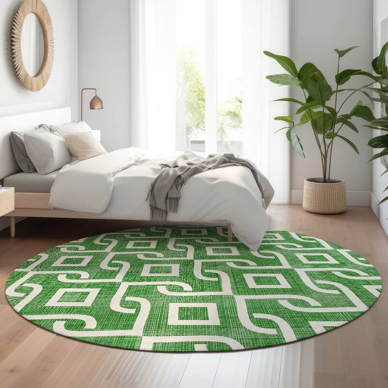 Premium Washable Super Soft Modern Medallions Mayfield Rug - Emerald - 8' x 8' - Round