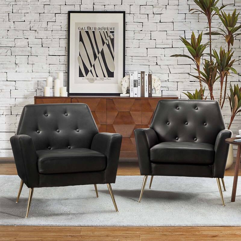 Mavortius Vintage Design Armchair with Button-tufted Back Set of 2 with Gold Legs