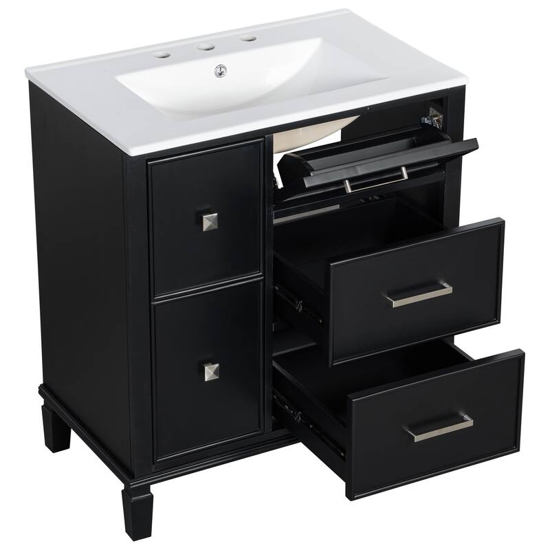 Freestanding Bathroom Vanity with Ceramic Sink & Storage Drawers, 30 Inch Vanity Set