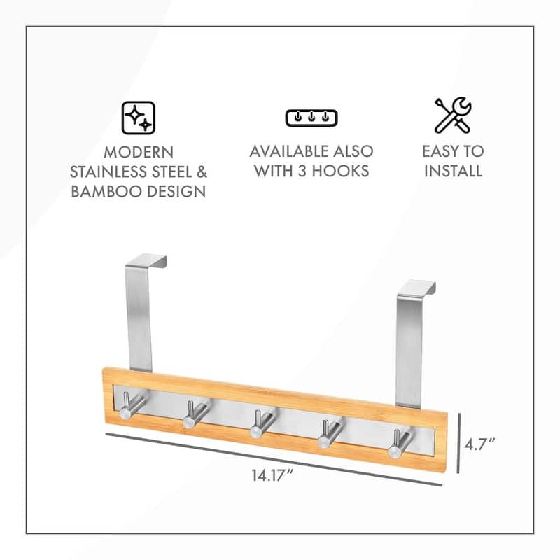Bamboo Stainless Steel Over-the-Door Towel Hooks: Stylish and Functional Bathroom Organization Solution for Towels and More