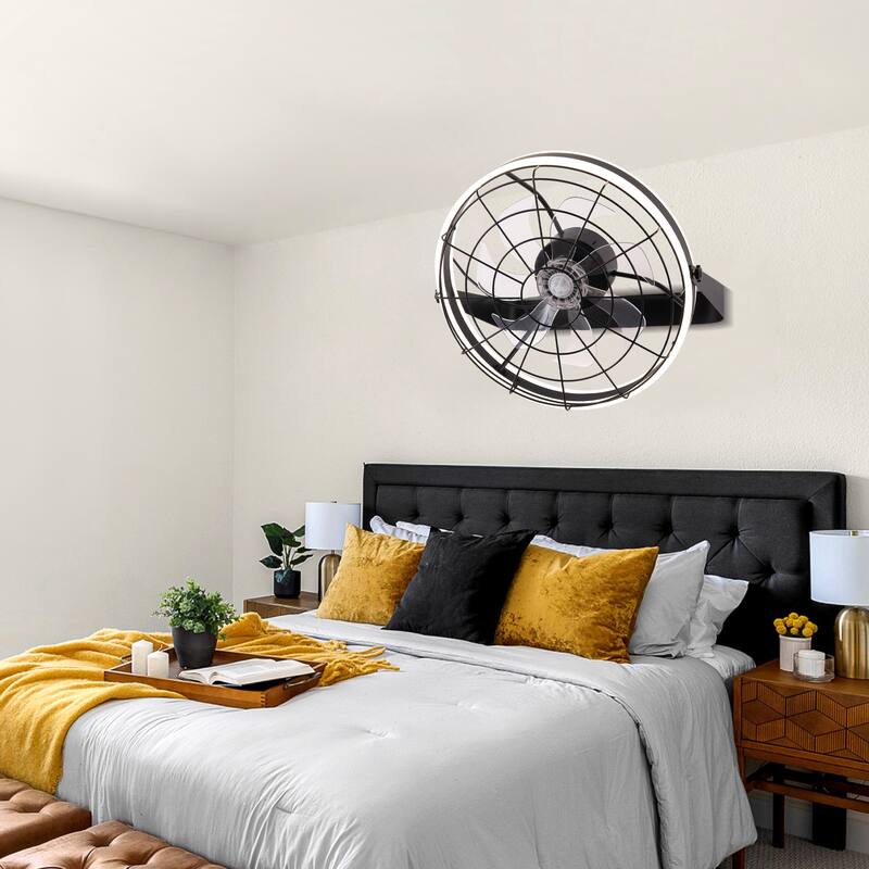 Cusp Barn 23 Inch Modern Wall Mount Fans, Oscillating Plug in Ceiling Fan with Lights, Folding Rotating Smart Fan with APP