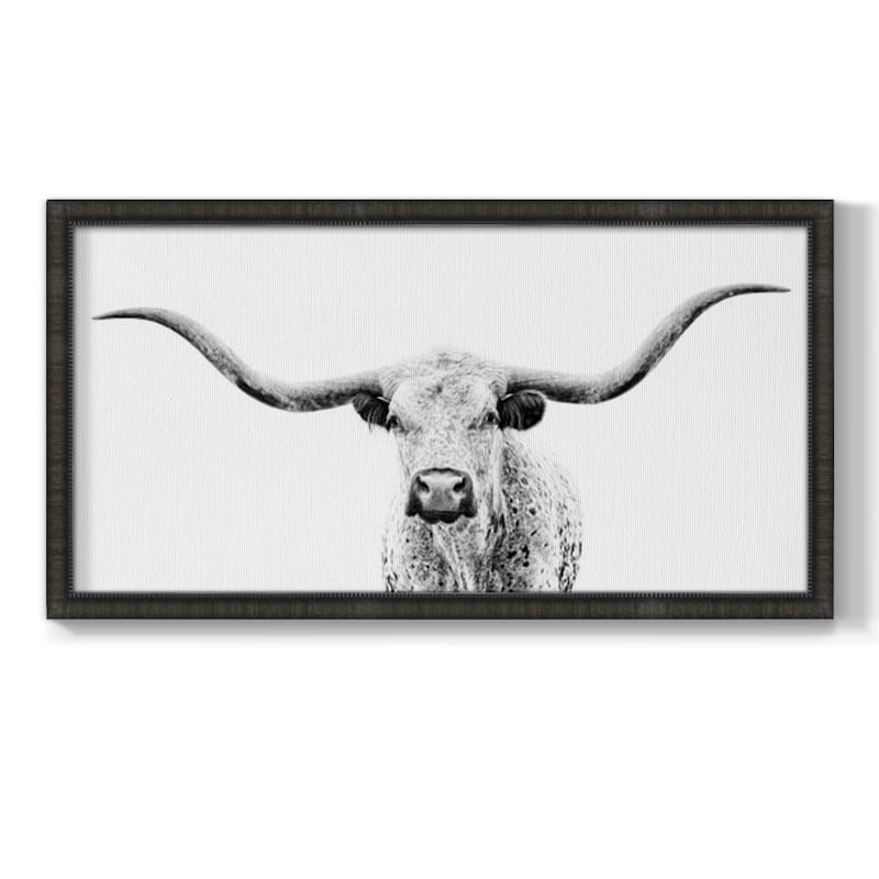 Longhorn Gaze Premium Framed Canvas- Ready to Hang - 22x42 - Black