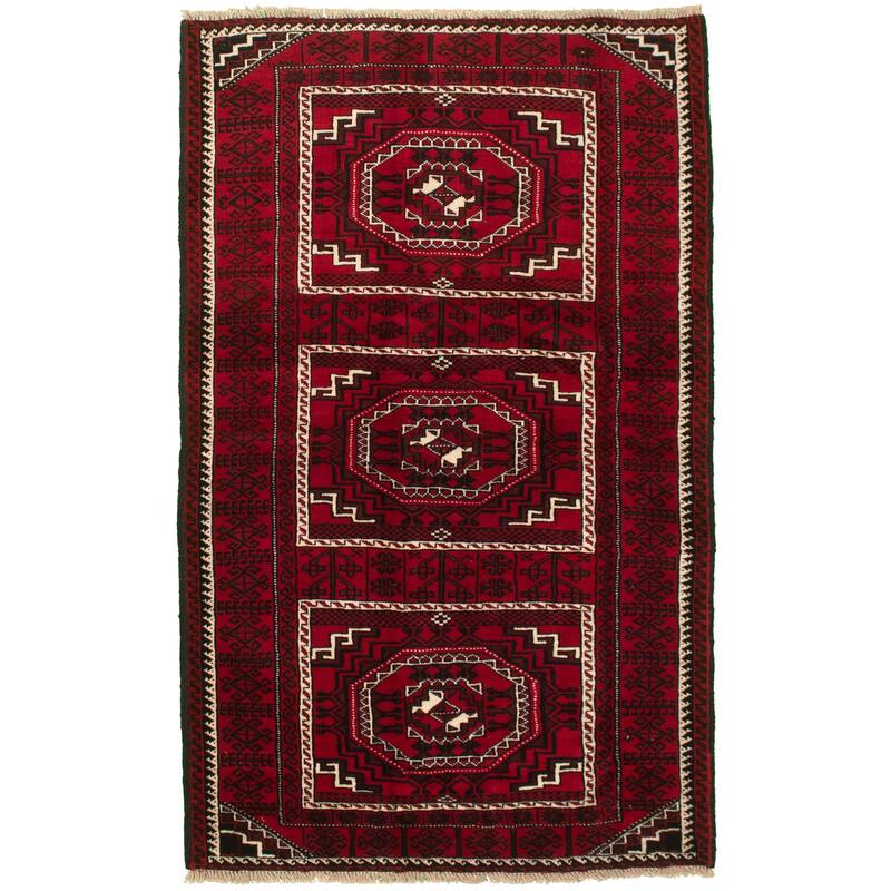 Hand-knotted Rizbaft Red Wool Rug - 3'10 x 6'7/3'10" x 6'7"