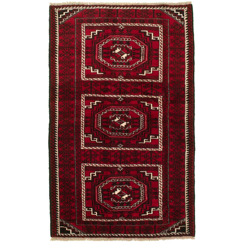 Hand-knotted Rizbaft Red Wool Rug - 3'10 x 6'7/3'10" x 6'7"