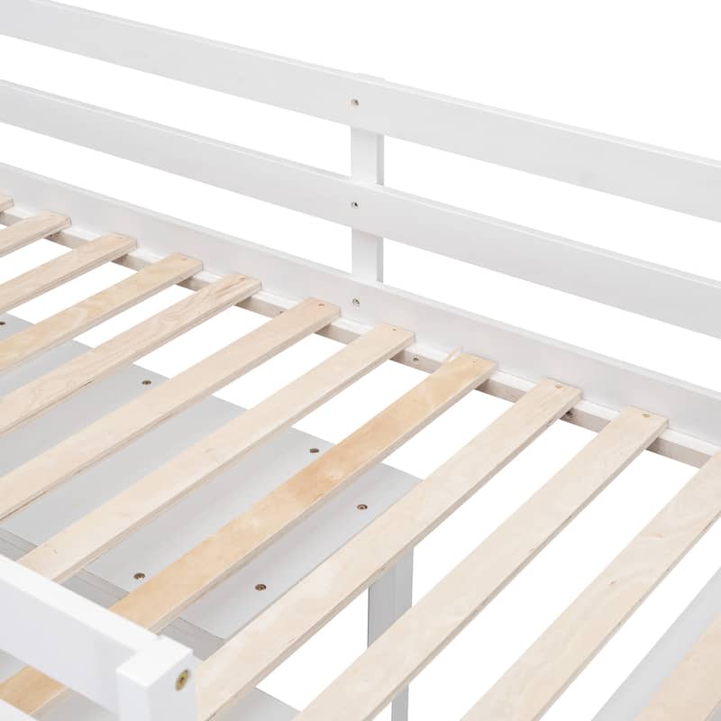 Solid Wood Loft Bed with Retractable Writing Desk and 4 Drawers, Lateral Portable Desk and Shelves