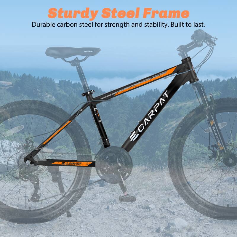 26 Inch Mountain Bike, Shimano 21 Speeds with Mechanical Disc Brakes, High-Carbon Steel Frame, Suspension MTB Bikes