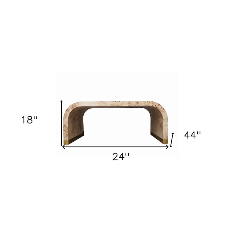 HomeRoots 24" Natural And Brass Wood And Brass Oval Coffee Table - 24' X '18' X '44
