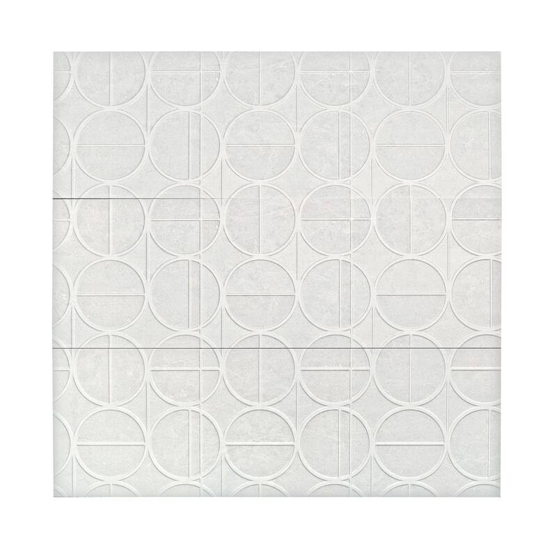 Imprint 16x48 in. Soft Cloud White Matte Ceramic Concentric Circle Large Wall Tile (15.5 sq ft/case, 3-Pack)
