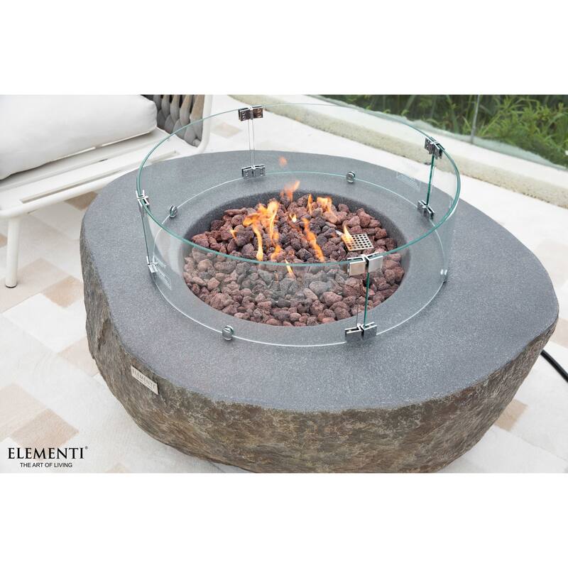 Elementi Boulder 45,000 BTU Concrete Propane Fire Table with Lava Rocks & Cover - 43.3 X 35 X 16.1