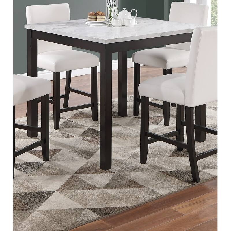 5 Pcs Counter Height Dining Set, Kitchen Dining Room Furniture Set with Faux Marble Square Table and Faux Leather Chairs