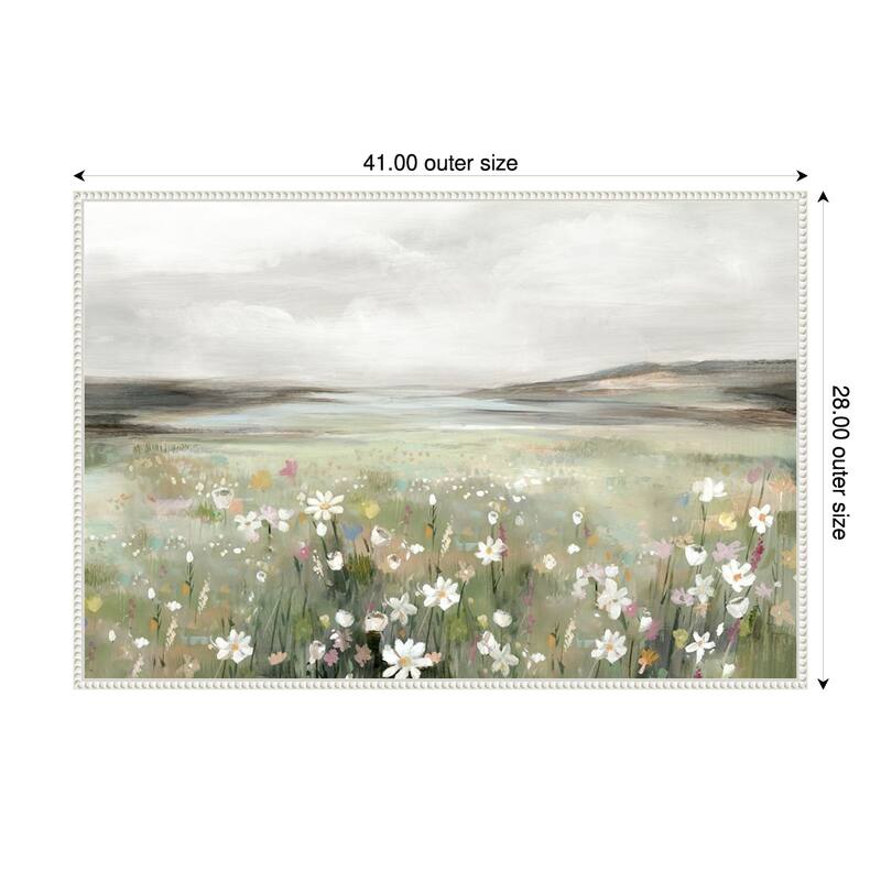 Soft Meadow Under Cloudy Sky by Hannah Dawson Framed Canvas Wall Art Print - 41 x 28 in