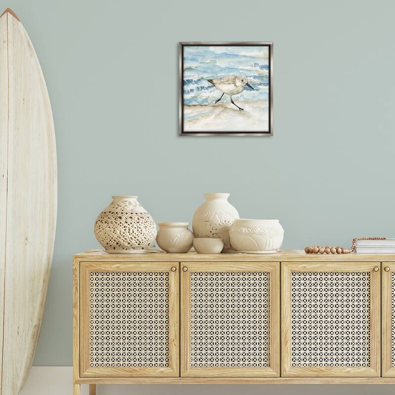 Stupell Sandpiper Striding Shore Framed Floater Canvas Wall Art Design By Nan